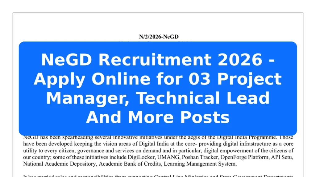 NeGD Recruitment 2026 - Apply Online for 03 Project Manager, Technical Lead And More Posts Featured Image