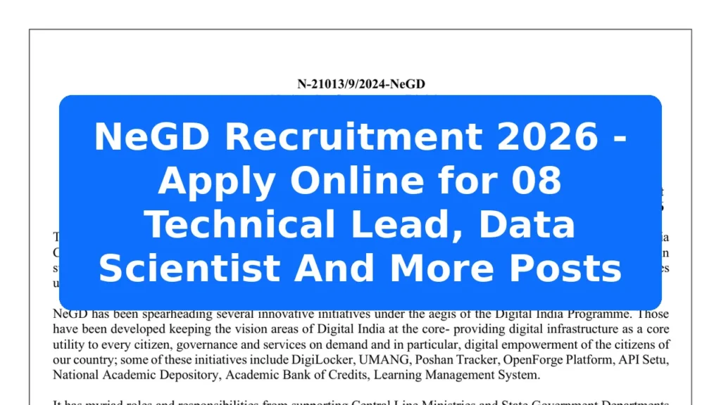 NeGD Recruitment 2026 - Apply Online for 08 Technical Lead, Data Scientist And More Posts Featured Image