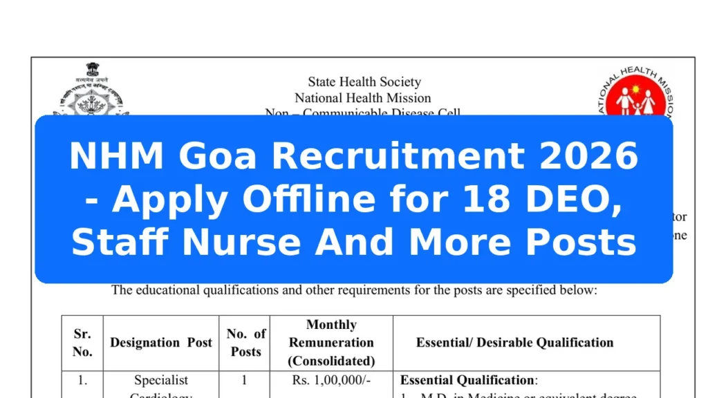 NHM Goa Recruitment 2026 - Apply Offline for 18 DEO, Staff Nurse And More Posts Featured Image