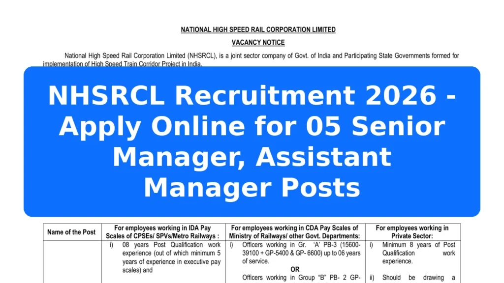 NHSRCL Recruitment 2026 - Apply Online for 05 Senior Manager, Assistant Manager Posts Featured Image