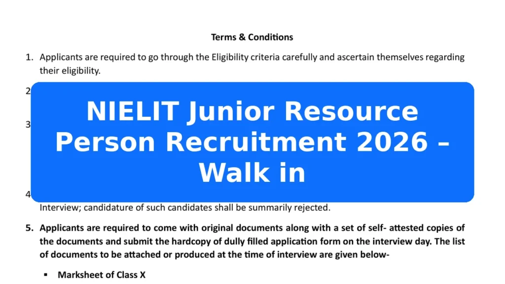 NIELIT Junior Resource Person Recruitment 2026 – Walk in Featured Image