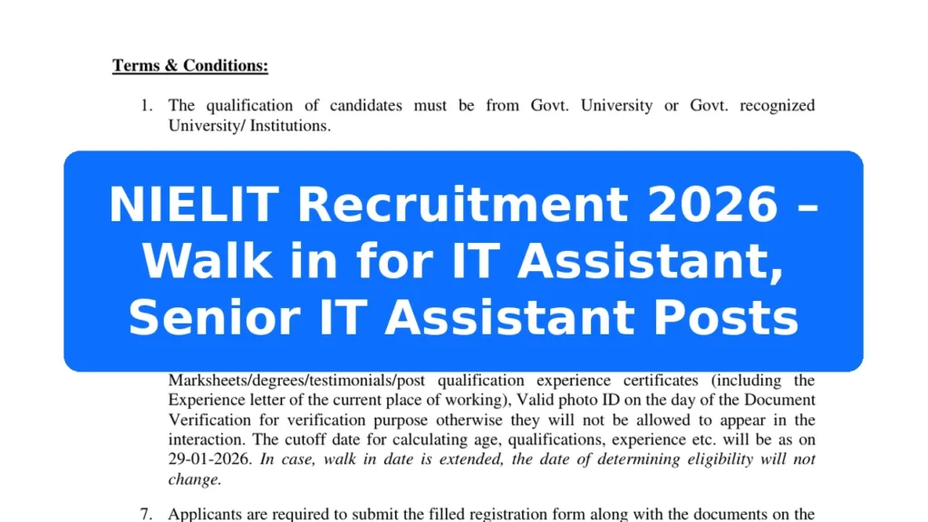 NIELIT Recruitment 2026 – Walk in for IT Assistant, Senior IT Assistant Posts Featured Image