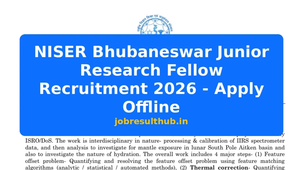 NISER Bhubaneswar Junior Research Fellow Recruitment 2026 - Apply Offline - 2026 Posts