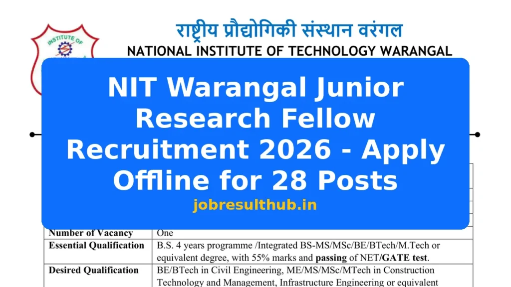NIT Warangal Junior Research Fellow Recruitment 2026 - Apply Offline for 28 Posts - 28 Posts