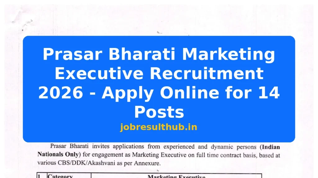 Prasar Bharati Marketing Executive Recruitment 2026 - Apply Online for 14 Posts - 14 Posts