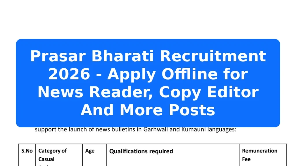 Prasar Bharati Recruitment 2026 - Apply Offline for News Reader, Copy Editor And More Posts Featured Image