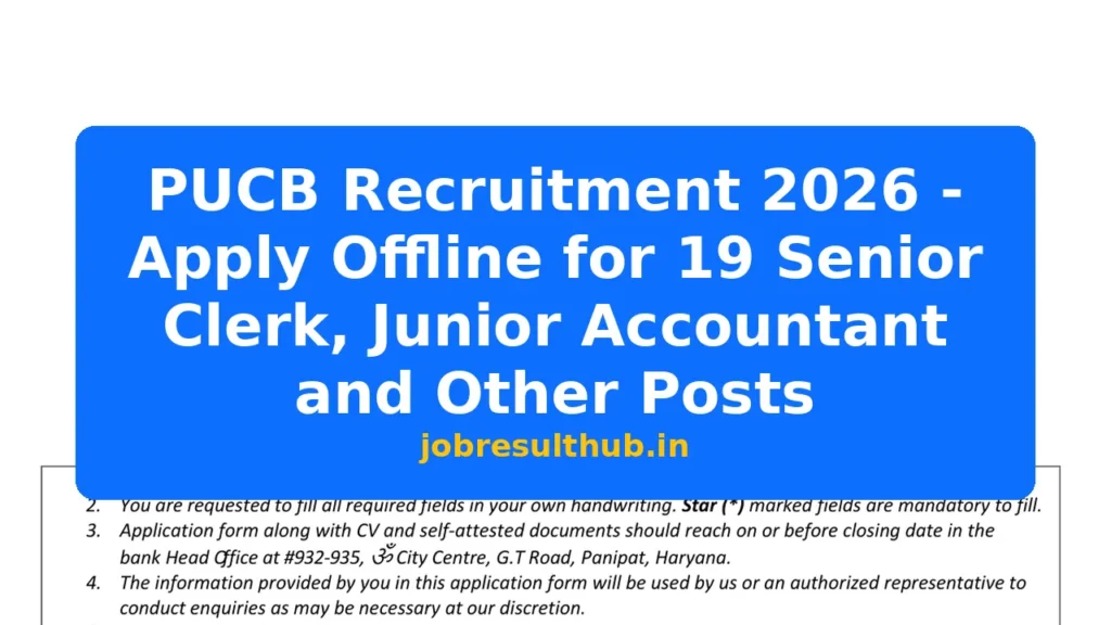 PUCB Recruitment 2026 - Apply Offline for 19 Senior Clerk, Junior Accountant and Other Posts - 2026 Posts