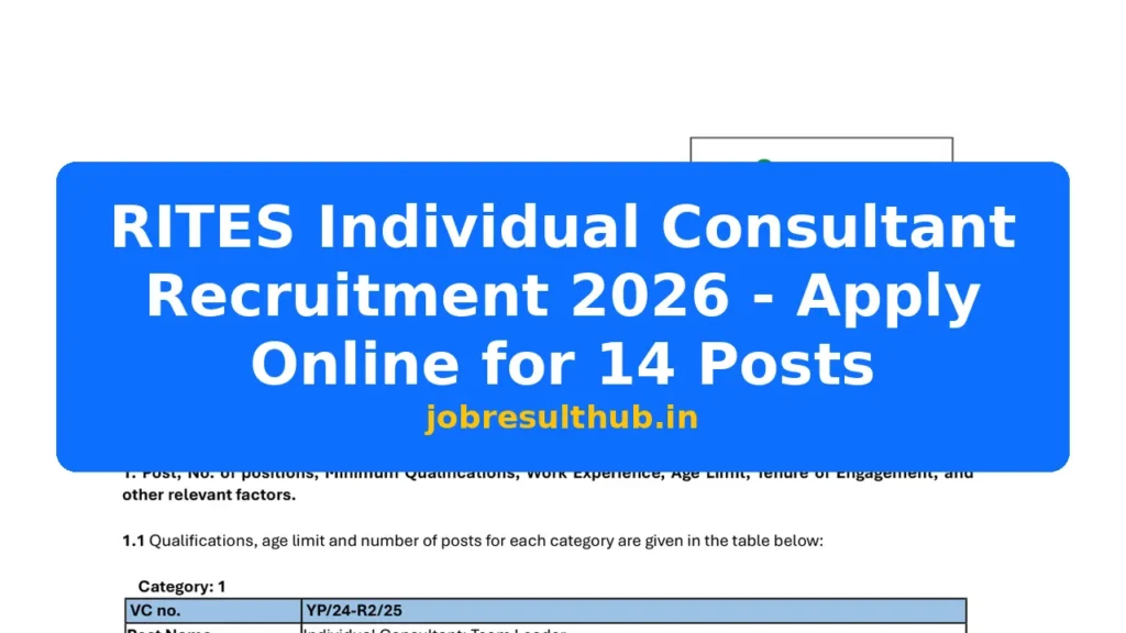 RITES Individual Consultant Recruitment 2026 - Apply Online for 14 Posts - 14 Posts
