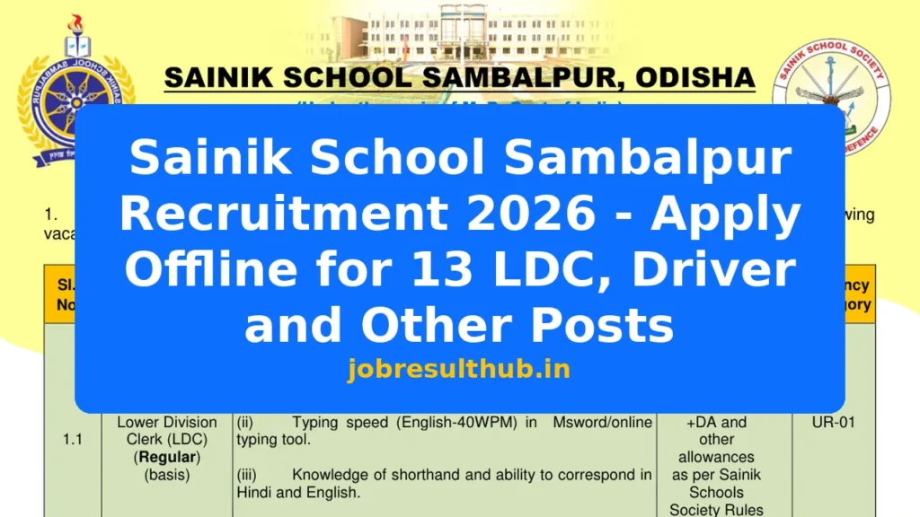 Sainik School Sambalpur Recruitment 2026 - Apply Offline for 13 LDC, Driver and Other Posts - 2026 Posts