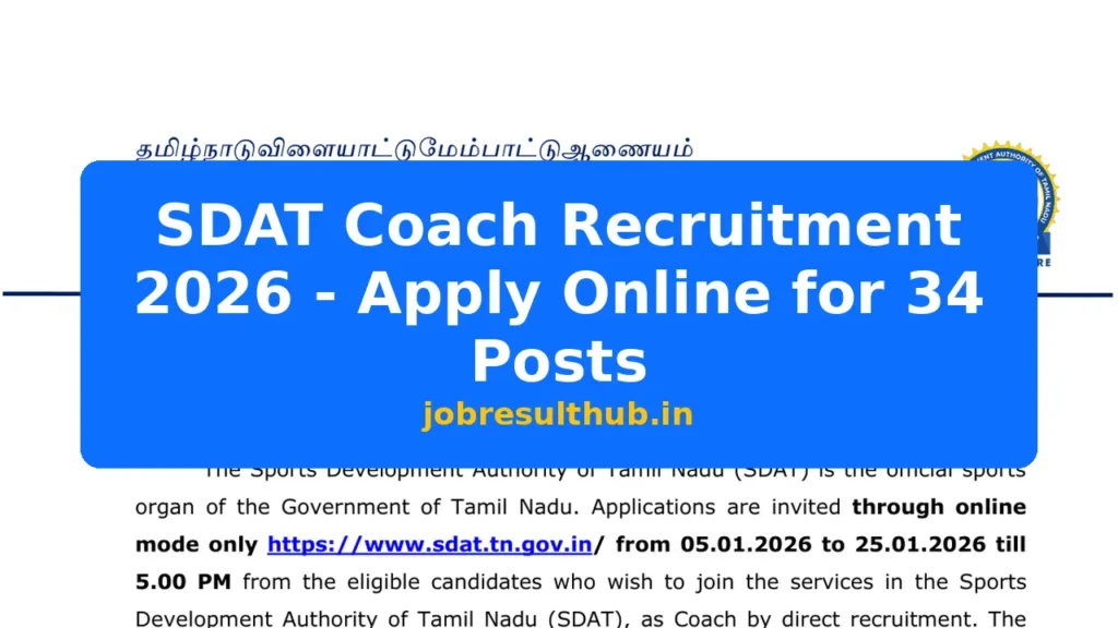 SDAT Coach Recruitment 2026 - Apply Online for 34 Posts - 34 Posts