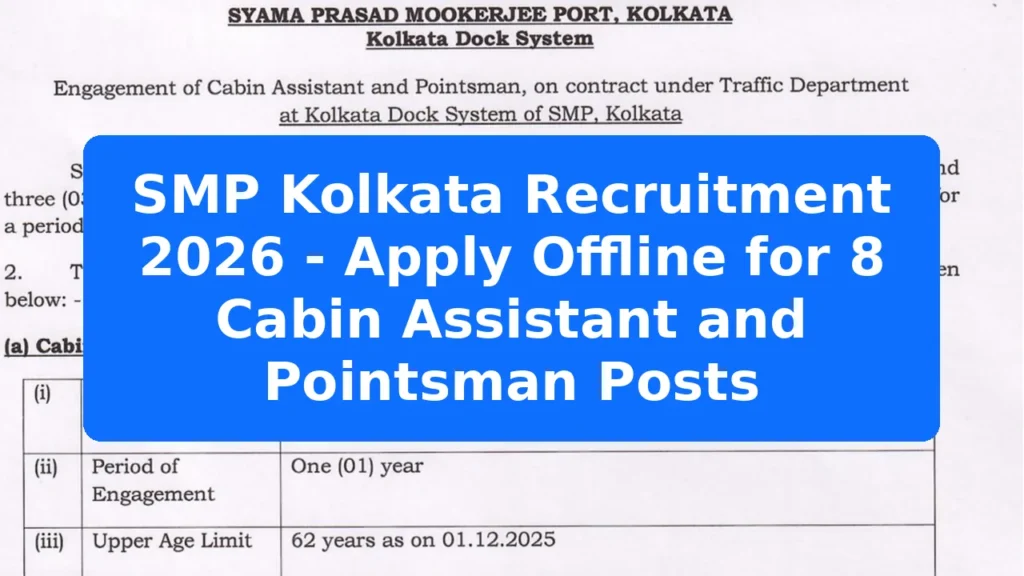 SMP Kolkata Recruitment 2026 - Apply Offline for 8 Cabin Assistant and Pointsman Posts Featured Image