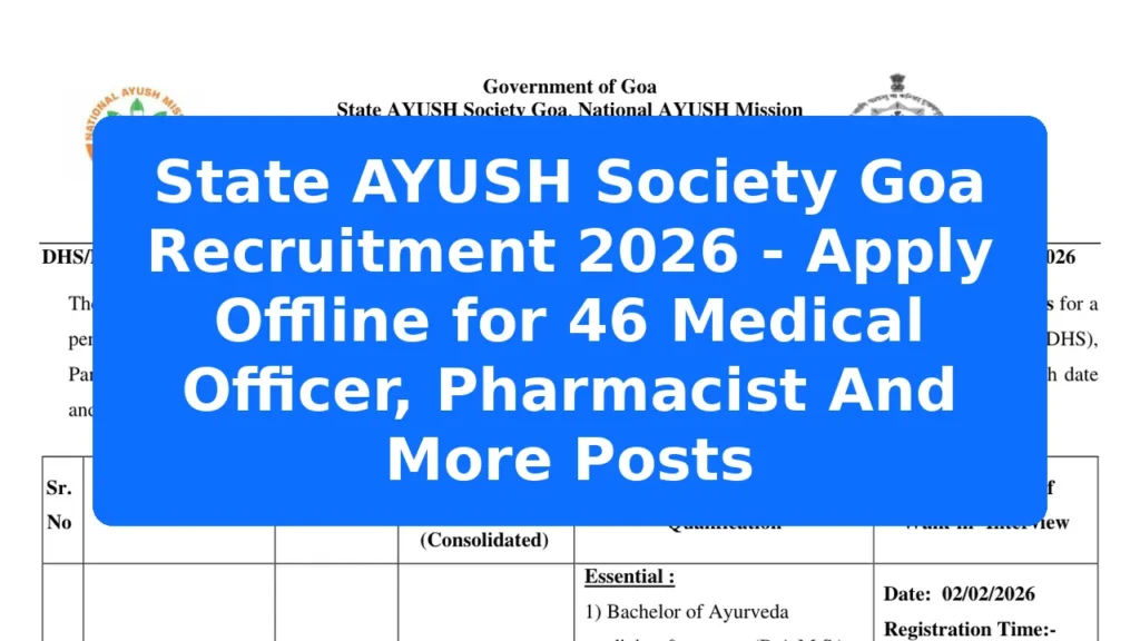 State AYUSH Society Goa Recruitment 2026 - Apply Offline for 46 Medical Officer, Pharmacist And More Posts Featured Image