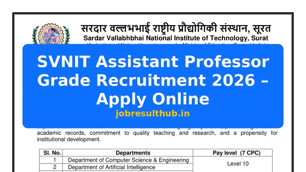 SVNIT Assistant Professor Grade Recruitment 2026 – Apply Online - 2026 Posts
