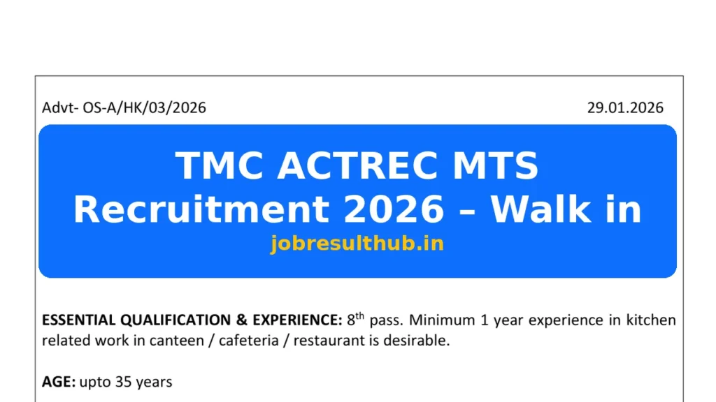 TMC ACTREC MTS Recruitment 2026 – Walk in - 2026 Posts