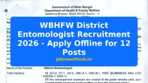 WBHFW District Entomologist Recruitment 2026 - Apply Offline for 12 Posts - 12 Posts