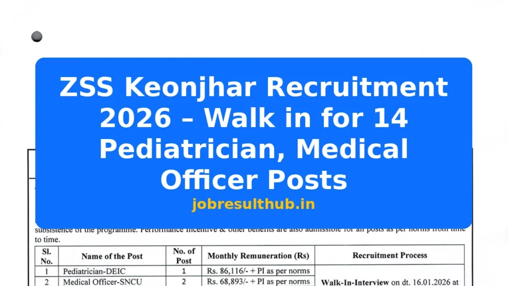 ZSS Keonjhar Recruitment 2026 – Walk in for 14 Pediatrician, Medical Officer Posts - 14 Posts