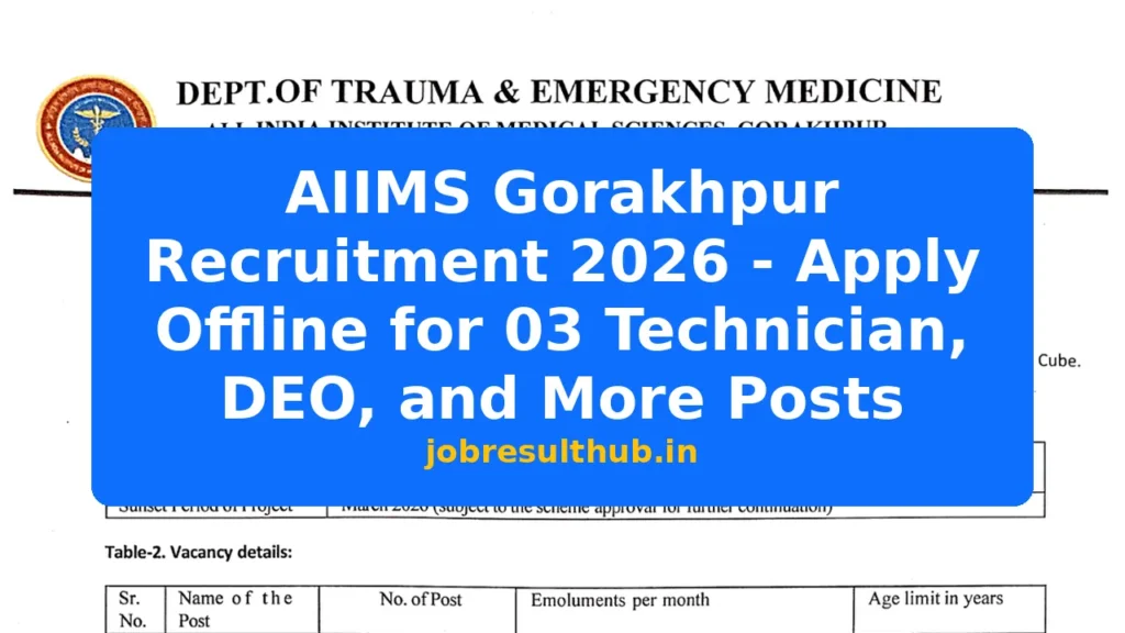 AIIMS Gorakhpur Recruitment 2026 - Apply Offline for 03 Technician, DEO, and More Posts - 2026 Posts