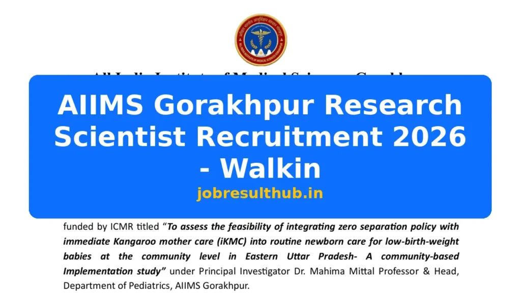 AIIMS Gorakhpur Research Scientist Recruitment 2026 - Walkin - 2026 Posts
