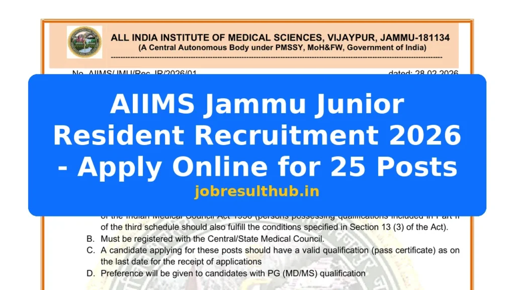 AIIMS Jammu Junior Resident Recruitment 2026 - Apply Online for 25 Posts - 2026 Posts