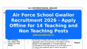 Air Force School Gwalior Recruitment 2026 - Apply Offline for 14 Teaching and Non Teaching Posts - 14 Posts