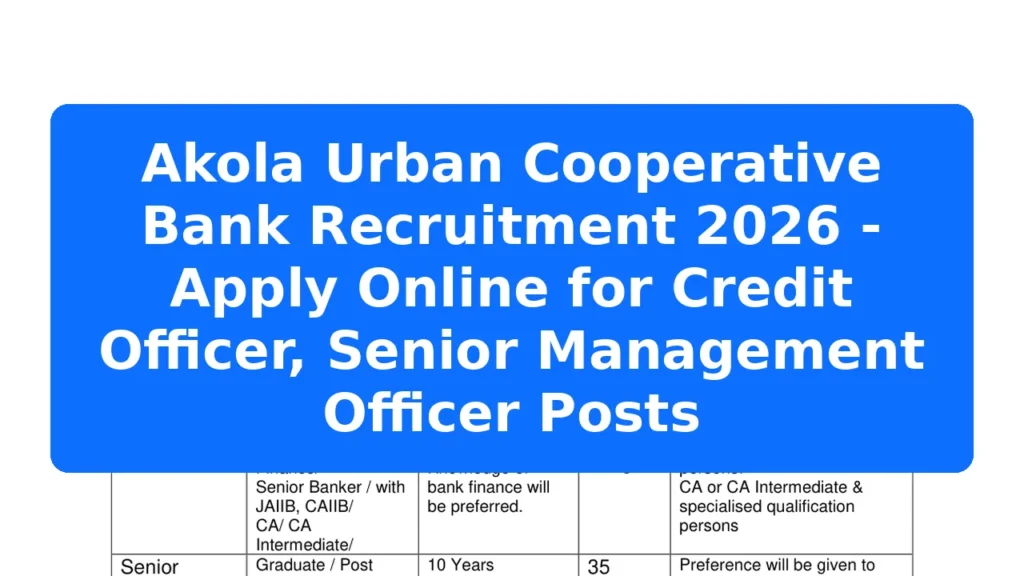 Akola Urban Cooperative Bank Recruitment 2026 - Apply Online for Credit Officer, Senior Management Officer Posts Featured Image