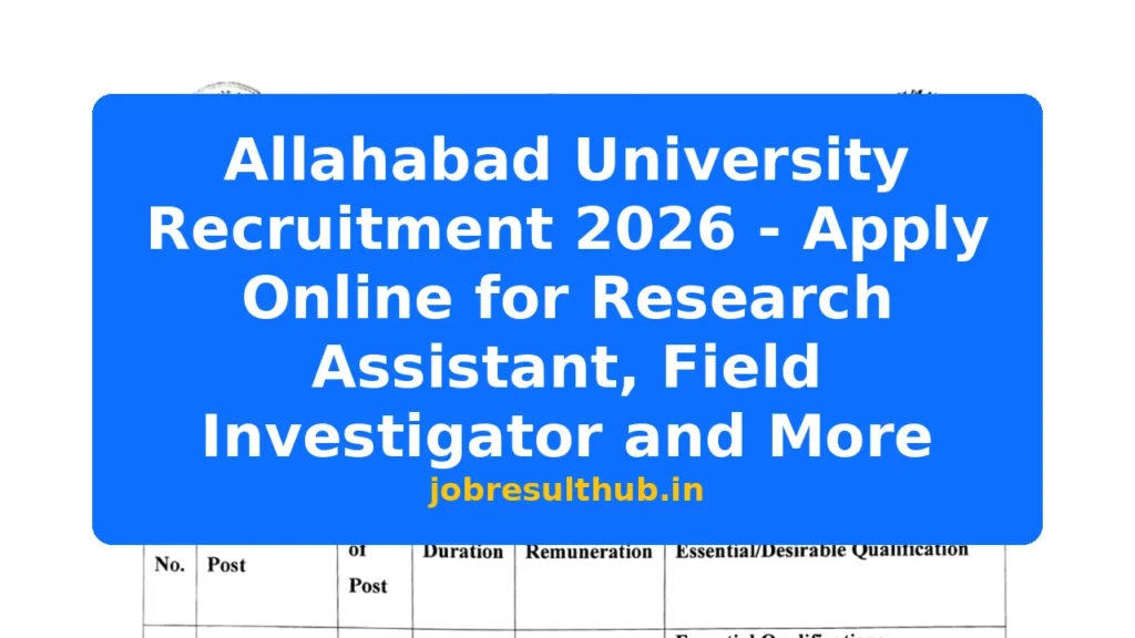 Allahabad University Recruitment 2026 - Apply Online for Research Assistant, Field Investigator and More - 2026 Posts