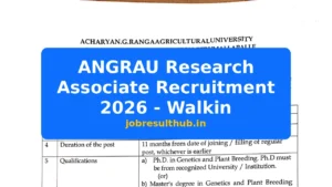 ANGRAU Research Associate Recruitment 2026 - Walkin - 2026 Posts