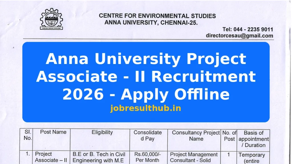 Anna University Project Associate - II Recruitment 2026 - Apply Offline - 2026 Posts