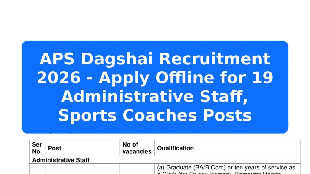 APS Dagshai Recruitment 2026 - Apply Offline for 19 Administrative Staff, Sports Coaches Posts Featured Image