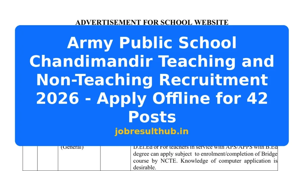 Army Public School Chandimandir Teaching and Non-Teaching Recruitment 2026 - Apply Offline for 42 Posts - 2026 Posts