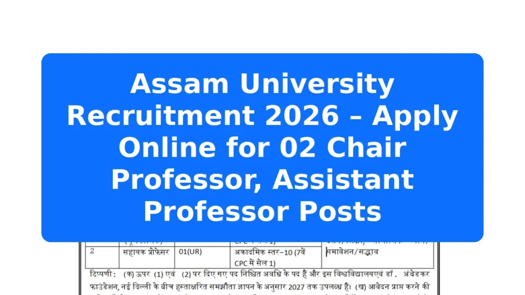 Assam University Recruitment 2026 – Apply Online for 02 Chair Professor, Assistant Professor Posts Featured Image