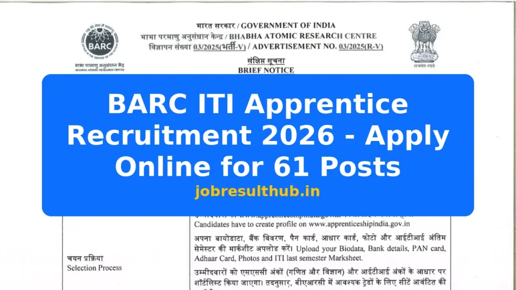 BARC ITI Apprentice Recruitment 2026 - Apply Online for 61 Posts - 61 Posts
