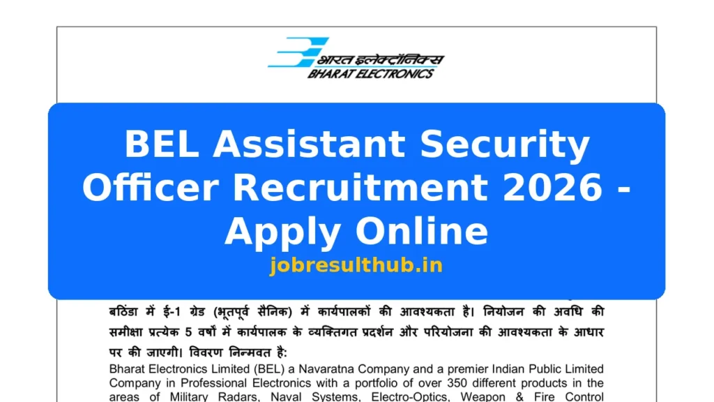 BEL Assistant Security Officer Recruitment 2026 - Apply Online - 2026 Posts