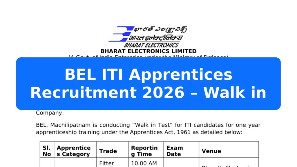 BEL ITI Apprentices Recruitment 2026 – Walk in Featured Image