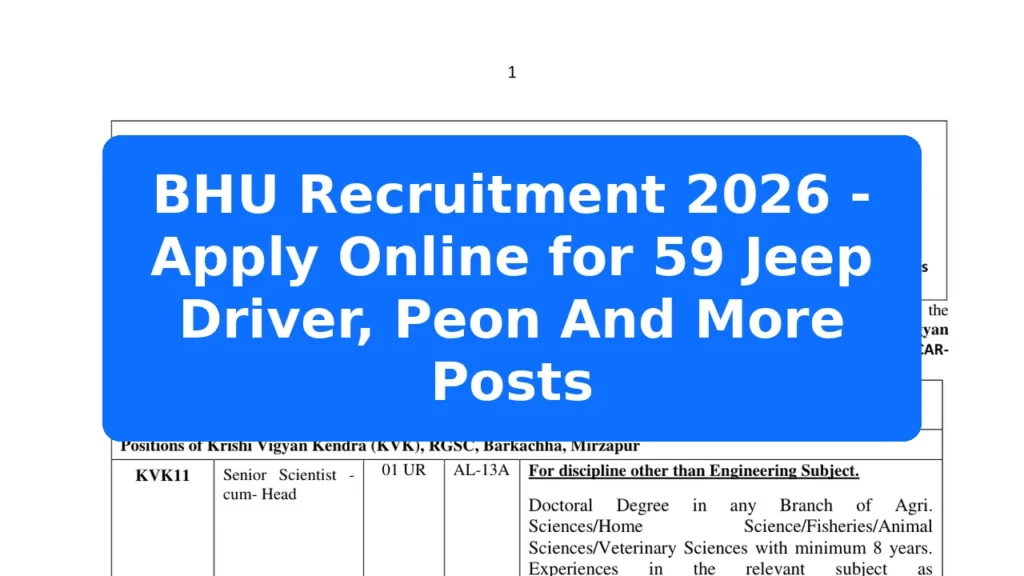 BHU Recruitment 2026 - Apply Online for 59 Jeep Driver, Peon And More Posts Featured Image