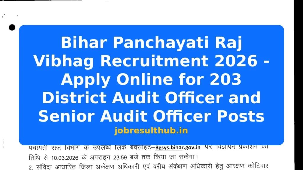 Bihar Panchayati Raj Vibhag Recruitment 2026 - Apply Online for 203 District Audit Officer and Senior Audit Officer Posts - 2026 Posts