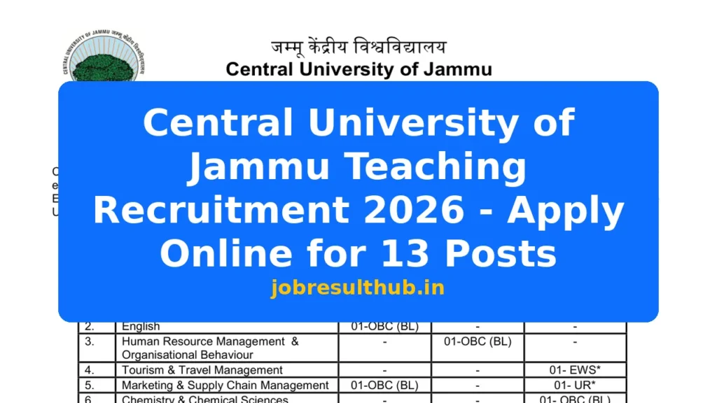 Central University of Jammu Teaching Recruitment 2026 - Apply Online for 13 Posts - 2026 Posts