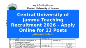 Central University of Jammu Teaching Recruitment 2026 - Apply Online for 13 Posts - 2026 Posts