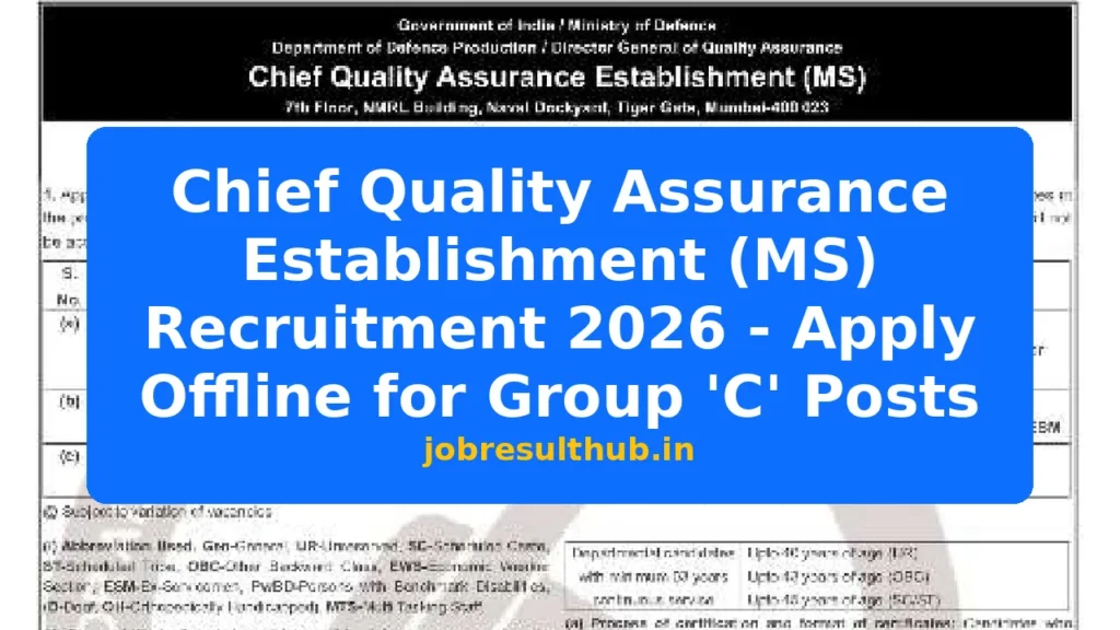 Chief Quality Assurance Establishment (MS) Recruitment 2026 - Apply Offline for Group 'C' Posts - 2026 Posts