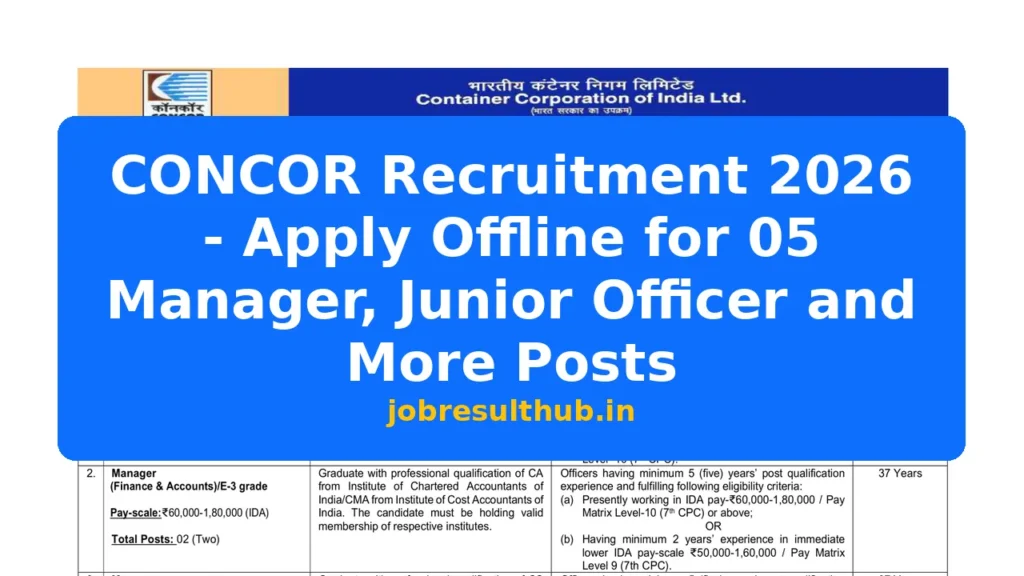 CONCOR Recruitment 2026 - Apply Offline for 05 Manager, Junior Officer and More Posts - 5 Posts