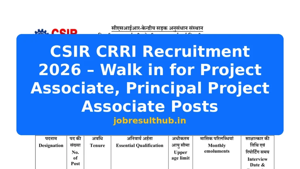 CSIR CRRI Recruitment 2026 – Walk in for Project Associate, Principal Project Associate Posts - 2 Posts