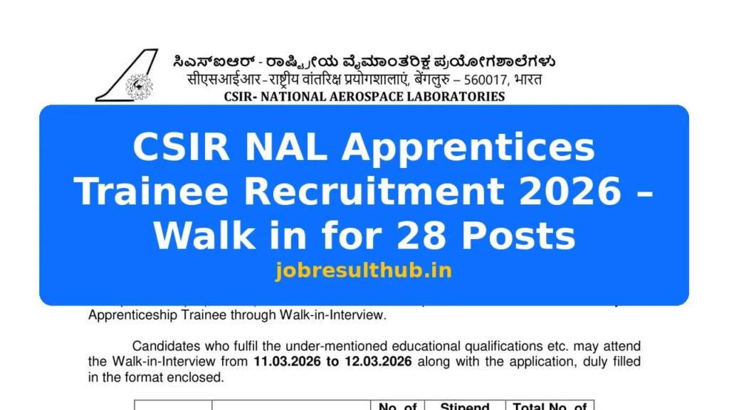 CSIR NAL Apprentices Trainee Recruitment 2026 – Walk in for 28 Posts - 2026 Posts