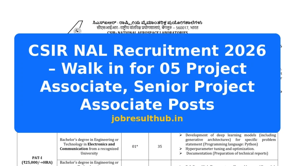 CSIR NAL Recruitment 2026 – Walk in for 05 Project Associate, Senior Project Associate Posts - 2026 Posts