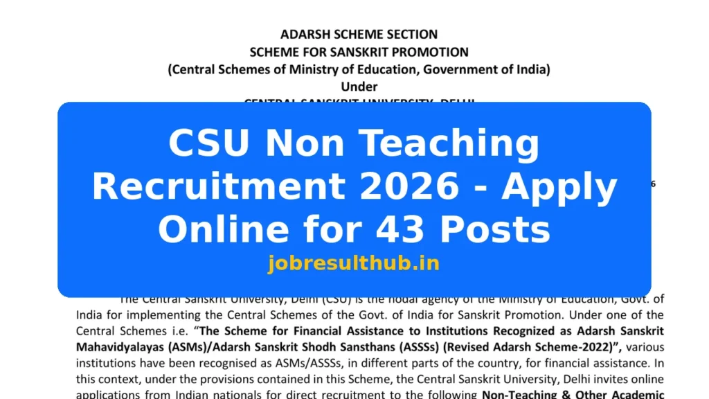 CSU Non Teaching Recruitment 2026 - Apply Online for 43 Posts - 2026 Posts