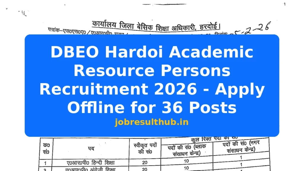 DBEO Hardoi Academic Resource Persons Recruitment 2026 - Apply Offline for 36 Posts - 2026 Posts