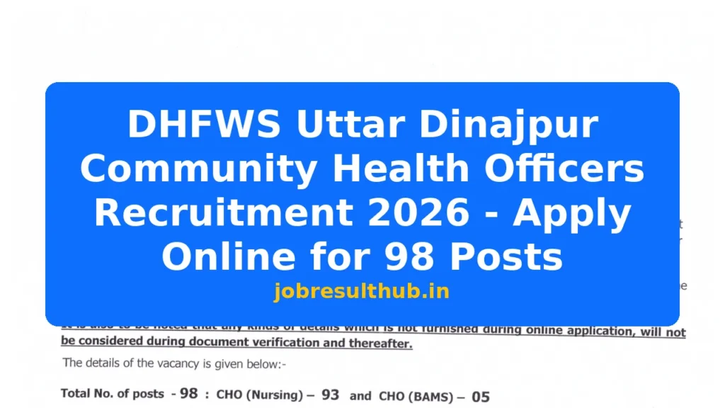 DHFWS Uttar Dinajpur Community Health Officers Recruitment 2026 - Apply Online for 98 Posts - 98 Posts