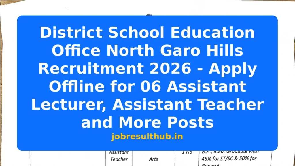 District School Education Office North Garo Hills Recruitment 2026 - Apply Offline for 06 Assistant Lecturer, Assistant Teacher and More Posts - 2026 Posts
