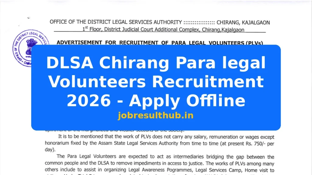 DLSA Chirang Para legal Volunteers Recruitment 2026 - Apply Offline - 2026 Posts
