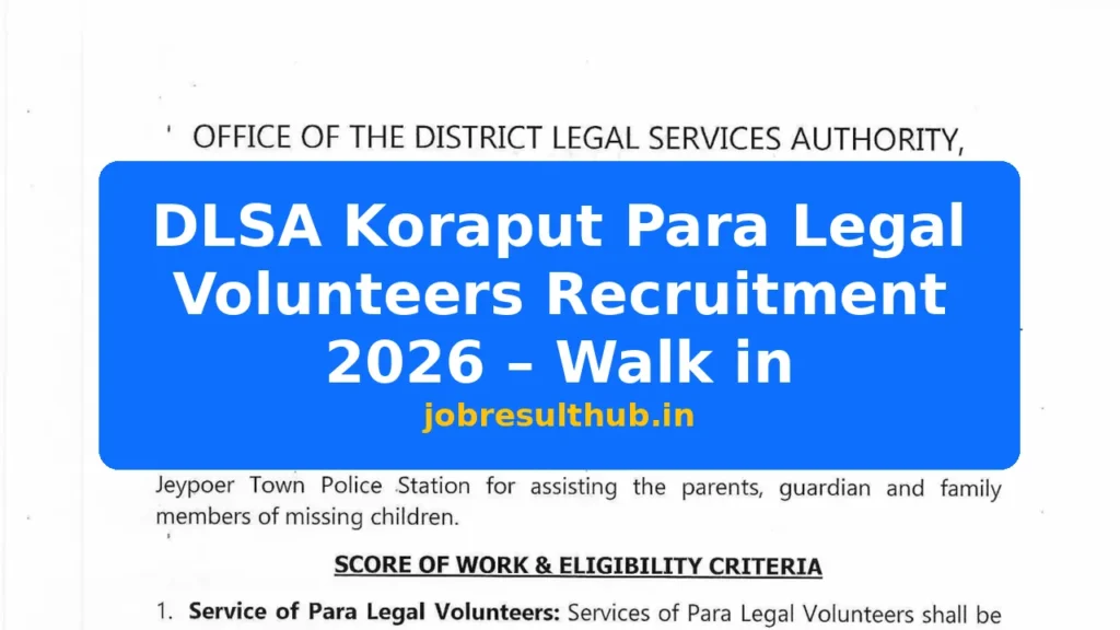 DLSA Koraput Para Legal Volunteers Recruitment 2026 – Walk in - 2026 Posts