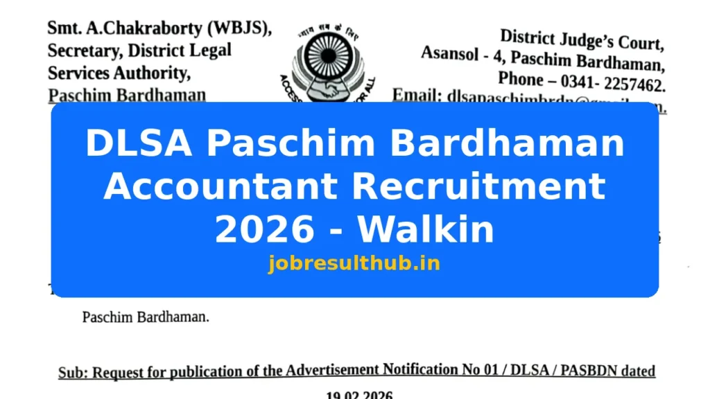 DLSA Paschim Bardhaman Accountant Recruitment 2026 - Walkin - 2026 Posts